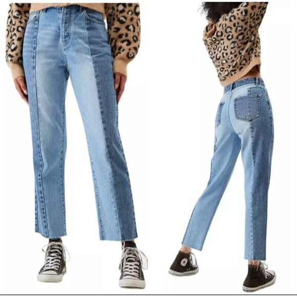 PacSun Jeans Women's Size 23 Button-Fly High Rise Straight Crop 2-Tone Denim - Picture 1 of 15